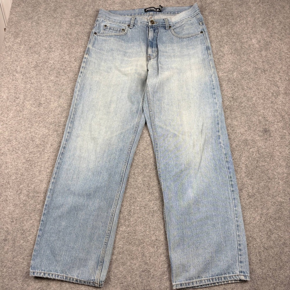 Avirex Jeans Mens 32 Light Wash Baggy Wide Leg‎ Vintage Denim Y2K Streetwear 00s - Picture 2 of 15